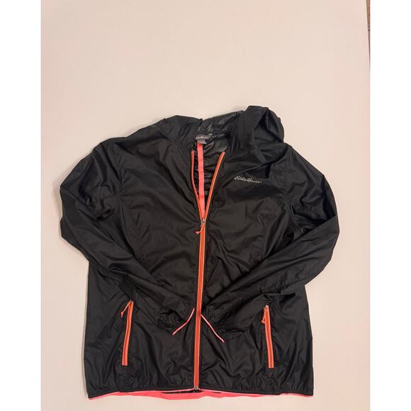 Eddie Bauer Women's Lightweight Packable Rain/Wind Jacket Size XL Black/Pink - Picture 1 of 6